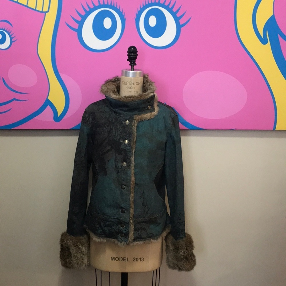 Roberto Cavalli Denim Rabbit Fur Lined Jacket - Picture 1 of 16